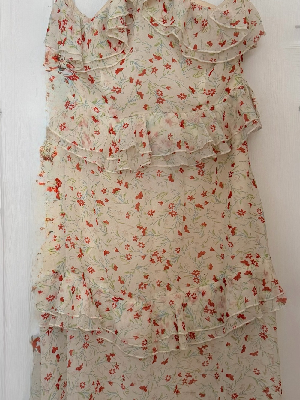 Urban Outfitters Cream Dress with Red Floral Ruffles